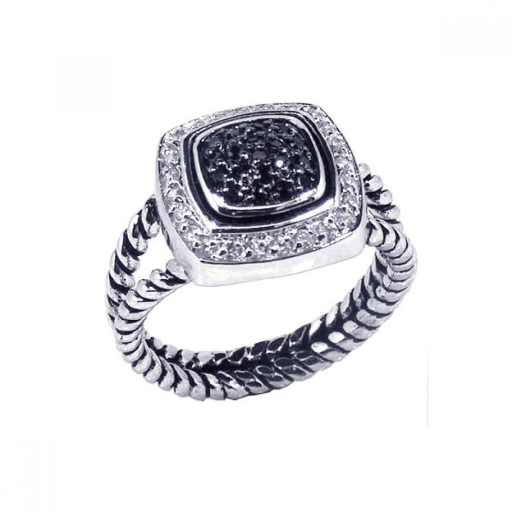Sterling Silver Black CZ Cable Ring - Picture 1 of 6